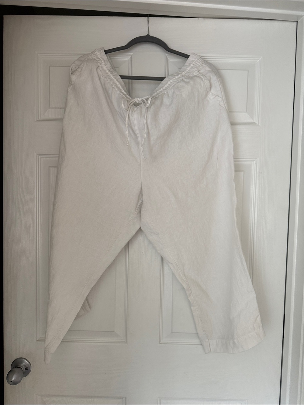 Charter Club White Cropped Linen Drawstring Pants